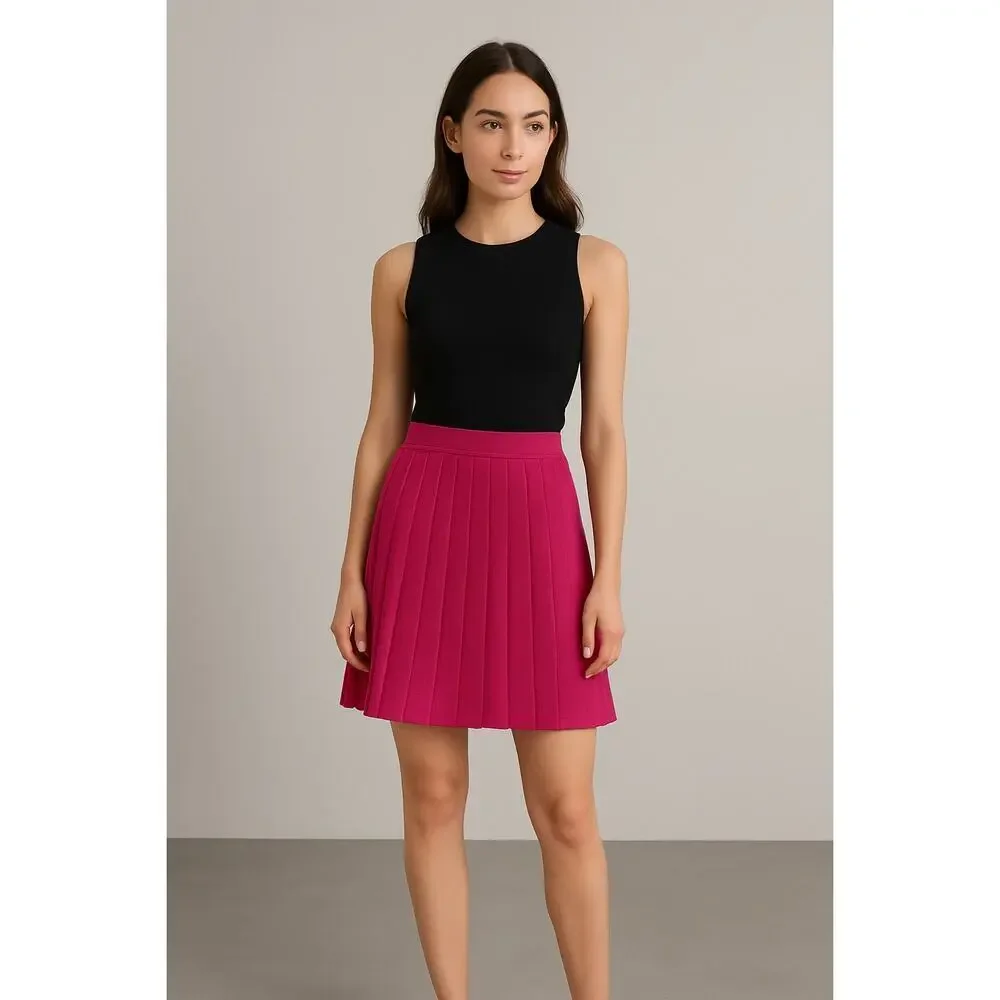 Authentic Yves Saint Laurent Pink Pleated Wool Blend Skirt Lined SZ 4-6